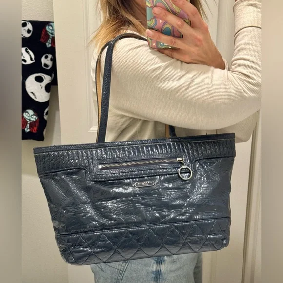 Coach Poppy Quilted Blue Patent Leather Tote Bag - Picture 6 of 14
